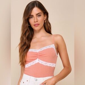 Lulu's coral Lace-Trimmed Top